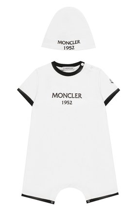 Детское комплект из хлопкового комбинезона и шапки MONCLER ENFANT белого цвета по цене 14200 руб., арт. E1-951-88137-06-8790A | Фото 1 Детское комплект из хлопкового комбинезона и шапки MONCLER ENFANT белого цвета, арт. E1-951-88137-06-8790A | Фото 1