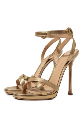 Женские кожаные босоножки GIANVITO ROSSI золотого цвета по цене 62200 руб., арт. G31376.15RIC.NPSMEK0 | Фото 1 Женские кожаные босоножки GIANVITO ROSSI золотого цвета, арт. G31376.15RIC.NPSMEK0 | Фото 1 (Материал внутренний: Натуральная кожа; Подошва: Платформа; Статус проверки: Проверено, Проверена категория; Каблук высота: Высокий; Каблук тип: Шпилька; Материал внешний: Кожа)