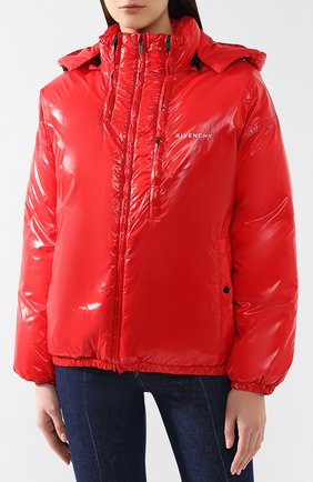 Женская куртка с капюшоном GIVENCHY красного цвета, арт. BW004P101L | Фото 3 (Кросс-КТ: Куртка; Рукава: Длинные; Женское Кросс-КТ: Пуховик-куртка; Материал внешний: Синтетический материал; Материал подклада: Синтетический материал; Длина (верхняя одежда): Короткие; Статус проверки: Проверена категория)