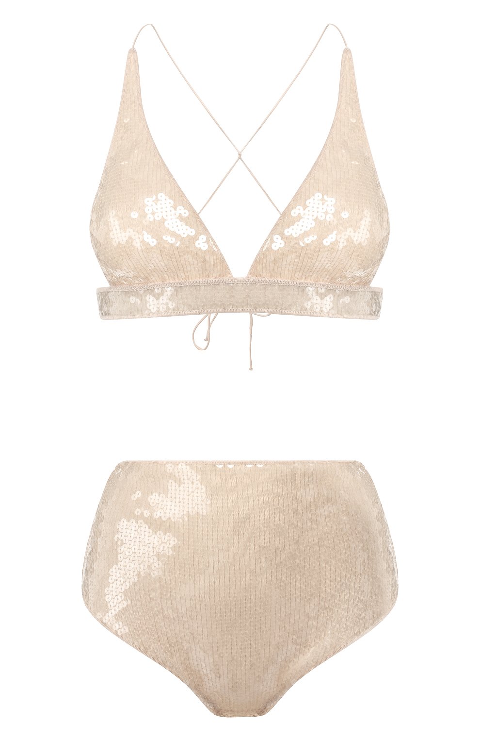 Женский раздельный купальник OSEREE бежевого цвета, арт. AMS904/T0P HIGH WAISTED PAILLETTES | Фото 1 (Женское Кросс-КТ: Раздельные купальники; Материал внешний: Синтетический материал, Полиэстер; Статус проверки: Проверено, Проверена категория)