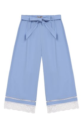 Детские укороченные брюки из хлопка ERMANNO SCERVINO голубого цвета по цене 16500 руб., арт. 44 I PL10 P0P/4-8 | Фото 1 Детские укороченные брюки из хлопка ERMANNO SCERVINO голубого цвета, арт. 44 I PL10 P0P/4-8 | Фото 1 (Материал внешний: Хлопок; Статус проверки: Проверена категория, Проверено; Девочки Кросс-КТ: Брюки-одежда; Случай: Повседневный; Ростовка одежда: 4 года | 104 см, 6 лет | 116 см, 8 лет | 128 см)