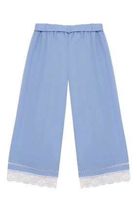 Детские укороченные брюки из хлопка ERMANNO SCERVINO голубого цвета по цене 16500 руб., арт. 44 I PL10 P0P/4-8 | Фото 2 Детские укороченные брюки из хлопка ERMANNO SCERVINO голубого цвета, арт. 44 I PL10 P0P/4-8 | Фото 2 (Материал внешний: Хлопок; Статус проверки: Проверена категория, Проверено; Девочки Кросс-КТ: Брюки-одежда; Случай: Повседневный; Ростовка одежда: 4 года | 104 см, 6 лет | 116 см, 8 лет | 128 см)