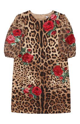 Детское платье из хлопка и шелка DOLCE & GABBANA леопардового цвета по цене 163500 руб., арт. L51DM6/HSMXL/8-14 | Фото 1 Детское платье из хлопка и шелка DOLCE & GABBANA леопардового цвета, арт. L51DM6/HSMXL/8-14 | Фото 1 (Материал внешний: Хлопок; Статус проверки: Проверена категория, Проверено; Девочки Кросс-КТ: Платье-одежда; Рукава: Короткие; Ростовка одежда: 10 - 11 лет | 140 - 146см, 12 лет | 152 см, 8 лет | 128 см)
