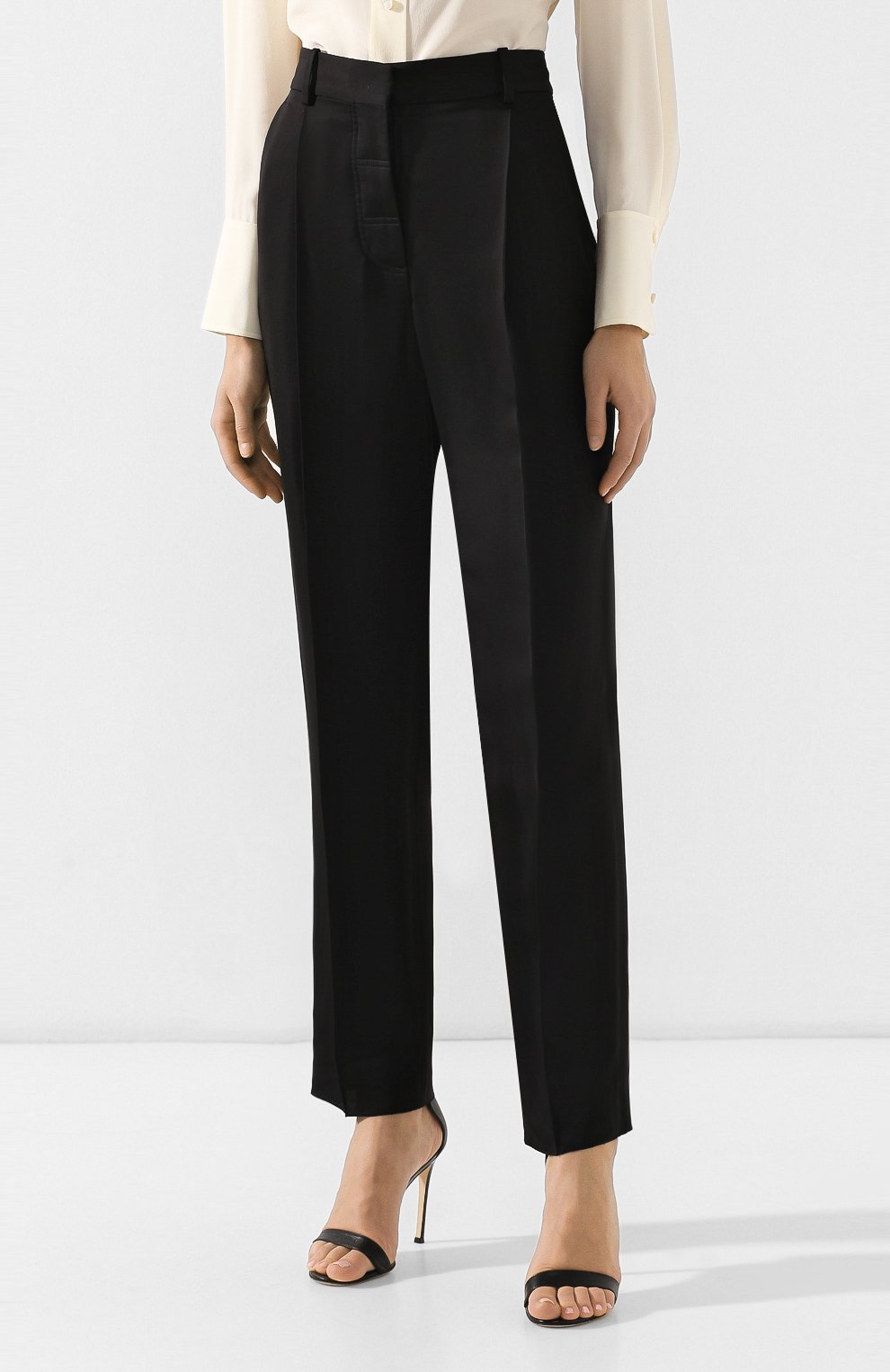 Женские черные брюки из вискозы и шелка Victoria Beckham, арт. TR STR 2710C PSS19 MATT DUCHESS купить в ЦУМ | Фото №3 Брюки из вискозы и шелка Victoria Beckham черные | Фото №3