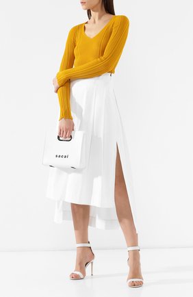 Женская кожаная сумка SACAI белого цвета по цене 32850 руб., арт. S034-01 | Фото 2 Женская кожаная сумка SACAI белого цвета, арт. S034-01 | Фото 2
