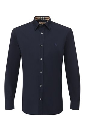 Мужская хлопковая рубашка BURBERRY темно-синего цвета по цене 24900 руб., арт. 8008705 | Фото 1 Мужская хлопковая рубашка BURBERRY темно-синего цвета, арт. 8008705 | Фото 1