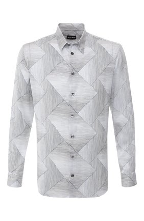 Мужская шелковая рубашка GIORGIO ARMANI синего цвета по цене 83900 руб., арт. 9SGCCZ18/TZ287 | Фото 1 Мужская шелковая рубашка GIORGIO ARMANI синего цвета, арт. 9SGCCZ18/TZ287 | Фото 1 (Длина (для топов): Стандартные; Материал внешний: Шелк; Статус проверки: Проверено, Проверена категория; Рукава: Длинные; Случай: Повседневный; Воротник: Кент; Манжеты: На пуговицах; Принт: С принтом)