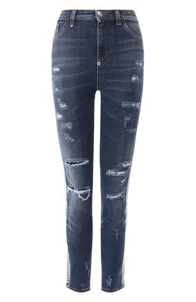 Женские синие джинсы с потертостями Philipp Plein, арт. S19C WDT0949 PDE004N купить в ЦУМ | Фото №1 Джинсы с потертостями Philipp Plein синие | Фото №1