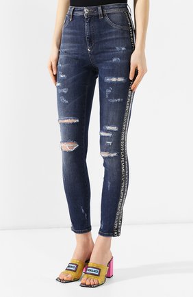 Женские синие джинсы с потертостями Philipp Plein, арт. S19C WDT0949 PDE004N купить в ЦУМ | Фото №3 Джинсы с потертостями Philipp Plein синие | Фото №3