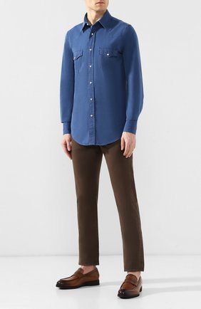 Мужская хлопковая рубашка TOM FORD синего цвета по цене 34900 руб., арт. 5FT415/94MEKI | Фото 2 Мужская хлопковая рубашка TOM FORD синего цвета, арт. 5FT415/94MEKI | Фото 2