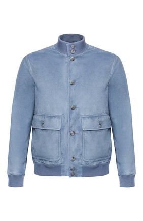 Мужской кожаный бомбер KITON голубого цвета по цене 720500 руб., арт. UW0527/8R70 | Фото 1 Мужской кожаный бомбер KITON голубого цвета, арт. UW0527/8R70 | Фото 1 (Длина (верхняя одежда): Короткие; Рукава: Длинные; Принт: Без принта; Мужское Кросс-КТ: Кожа и замша, Верхняя одежда; Кросс-КТ: Куртка; Стили: Кэжуэл; Материал внешний: Натуральная кожа)