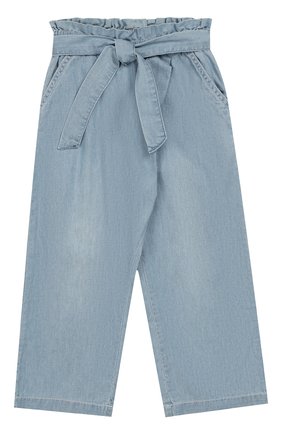 Детские укороченные джинсы с поясом IT’S IN MY JEANS голубого цвета, арт. PALERM0 | Фото 1 (Материал внешний: Хлопок; Статус проверки: Проверено; Кросс-КТ: джинсы; Детали: Потертости)