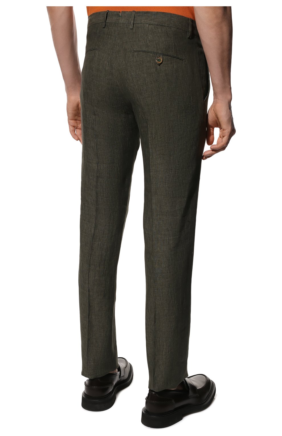 Мужские льняные брюки  BERWICH темно-зеленого цвета, арт. SC/1/LM104 | Фото 4 (Длина (брюки, джинсы): Стандартные; Случай: Повседневный; Материал внешний: Лен; Стили: Кэжуэл)