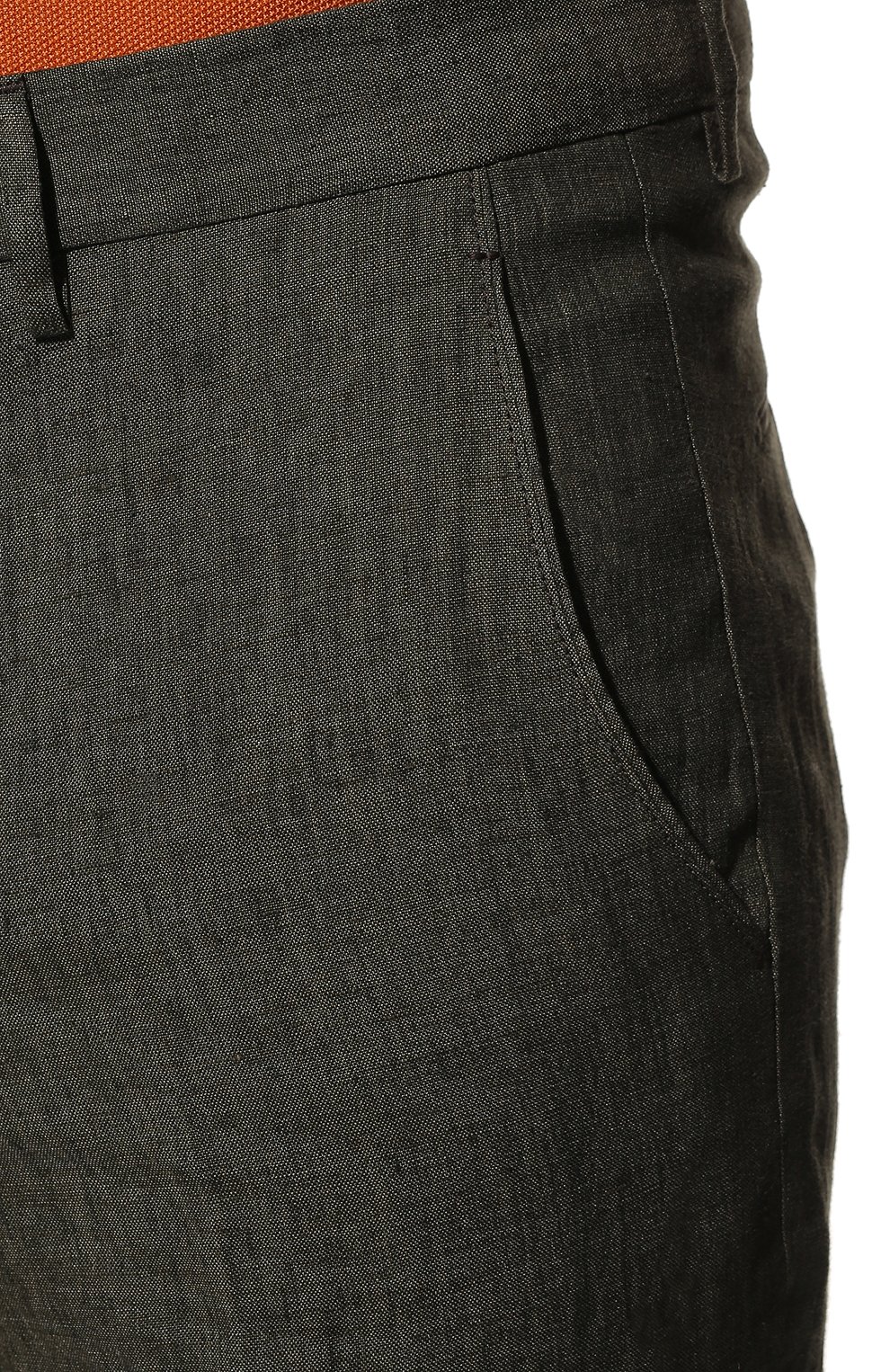 Мужские льняные брюки  BERWICH темно-зеленого цвета, арт. SC/1/LM104 | Фото 5 (Длина (брюки, джинсы): Стандартные; Случай: Повседневный; Материал внешний: Лен; Стили: Кэжуэл)