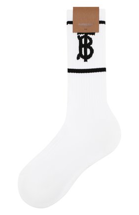 Мужские хлопковые носки BURBERRY белого цвета, арт. 8012108 | Фото 1 (Материал внешний: Хлопок; Статус проверки: Проверено, Проверена категория; Кросс-КТ: бельё)