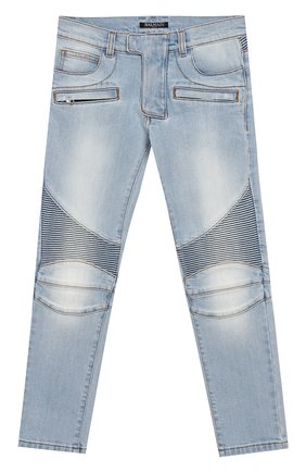 Детские джинсы с прострочкой BALMAIN голубого цвета, арт. 6K6630/KD350/12-16 | Фото 1 (Материал внешний: Хлопок; Статус проверки: Проверено, Проверена категория)