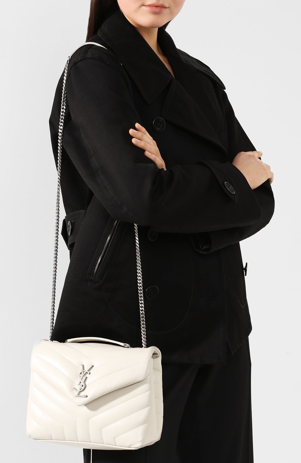 Женская сумка monogram loulou small SAINT LAURENT белого цвета по цене 124000 руб., арт. 494699/DV726 | Фото 5 Женская сумка monogram loulou small SAINT LAURENT белого цвета, арт. 494699/DV726 | Фото 5