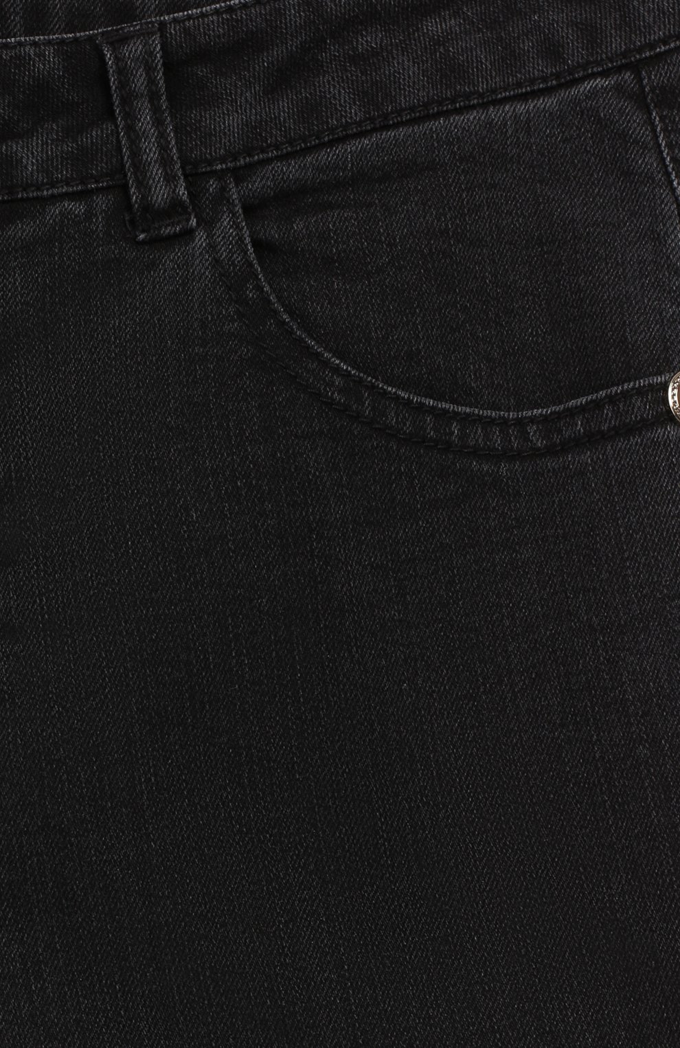 Детские джинсы с отделкой VERSACE черного цвета, арт. YVFPA183/YCE50/M-L | Фото 3 (Детали: Декор, Однотонный, Потертости; Материал внешний: Синтетический материал, Хлопок; Кросс-КТ: джинсы; Статус проверки: Проверена категория)