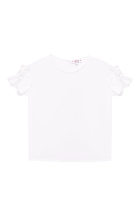 Детское хлопковая блузка ALETTA белого цвета, арт. C99810/12M-2A | Фото 1 (Рукава: Короткие; Материал внешний: Хлопок; Статус проверки: Проверена категория; Ростовка одежда: 18 мес | 86 см)