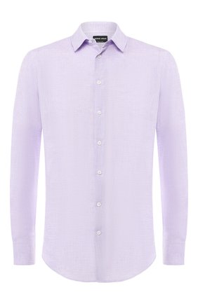 Мужская льняная рубашка GIORGIO ARMANI сиреневого цвета по цене 47700 руб., арт. 8WGCCZ97/TZ243 | Фото 1 Мужская льняная рубашка GIORGIO ARMANI сиреневого цвета, арт. 8WGCCZ97/TZ243 | Фото 1 (Рукава: Длинные; Длина (для топов): Стандартные; Материал внешний: Лен; Статус проверки: Проверено, Проверена категория; Случай: Повседневный; Воротник: Кент; Манжеты: На пуговицах; Принт: Однотонные)