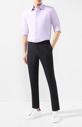 Мужская льняная рубашка GIORGIO ARMANI сиреневого цвета по цене 47700 руб., арт. 8WGCCZ97/TZ243 | Фото 2 Мужская льняная рубашка GIORGIO ARMANI сиреневого цвета, арт. 8WGCCZ97/TZ243 | Фото 2 (Рукава: Длинные; Длина (для топов): Стандартные; Материал внешний: Лен; Статус проверки: Проверено, Проверена категория; Случай: Повседневный; Воротник: Кент; Манжеты: На пуговицах; Принт: Однотонные)