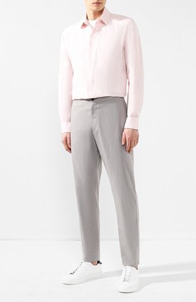 Мужская льняная рубашка GIORGIO ARMANI кораллового цвета по цене 47700 руб., арт. 8WGCCZ97/TZ243 | Фото 2 Мужская льняная рубашка GIORGIO ARMANI кораллового цвета, арт. 8WGCCZ97/TZ243 | Фото 2 (Длина (для топов): Стандартные; Статус проверки: Проверено, Проверена категория; Материал внешний: Лен; Рукава: Длинные; Случай: Повседневный; Воротник: Кент; Принт: Однотонные; Манжеты: На пуговицах)
