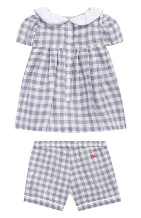 Детский комплект из льняной блузки и шорт EMPORIO ARMANI голубого цвета, арт. 3GEV02/4N2XZ | Фото 2 (Материал внешний: Лен; Статус проверки: Проверено, Проверена категория; Рукава: Короткие)