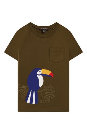 Детская хлопковая футболка LORO PIANA хаки цвета по цене 25400 руб., арт. FAI4833 | Фото 1 Детская хлопковая футболка LORO PIANA хаки цвета, арт. FAI4833 | Фото 1