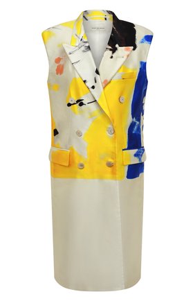 Женский жилет из смеси хлопка и шелка DRIES VAN NOTEN желтого цвета по цене 181500 руб., арт. 191-10241-7366 | Фото 1 Женский жилет из смеси хлопка и шелка DRIES VAN NOTEN желтого цвета, арт. 191-10241-7366 | Фото 1 (Статус проверки: Проверена категория, Проверено; Длина (верхняя одежда): До колена; Материал внешний: Шелк, Хлопок; Материал подклада: Вискоза; Женское Кросс-КТ: Жилет-одежда)