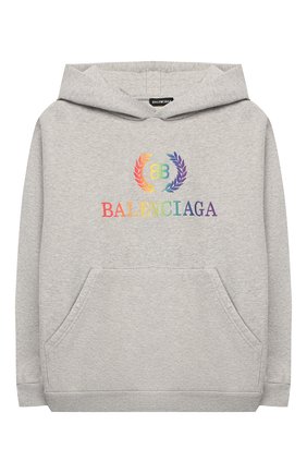 Детский хлопковое худи BALENCIAGA серого цвета по цене 18900 руб., арт. 558143/TEV93 | Фото 1 Детский хлопковое худи BALENCIAGA серого цвета, арт. 558143/TEV93 | Фото 1