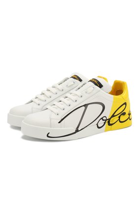 Женские кожаные кеды portofino DOLCE & GABBANA желтого цвета по цене 49950 руб., арт. CK0124/AI053 | Фото 1 Женские кожаные кеды portofino DOLCE & GABBANA желтого цвета, арт. CK0124/AI053 | Фото 1