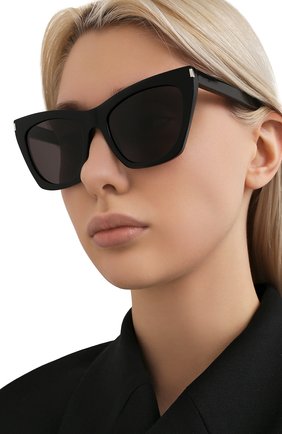 Женские солнцезащитные очки SAINT LAURENT черного цвета, арт. SL 214 KATE 001 | Фото 2 (Статус проверки: Проверена категория; Тип очков: С/з; Региональные ограничения белый список (Axapta Mercury): RU; Оптика Гендер: оптика-женское; Очки форма: Cat-eye)
