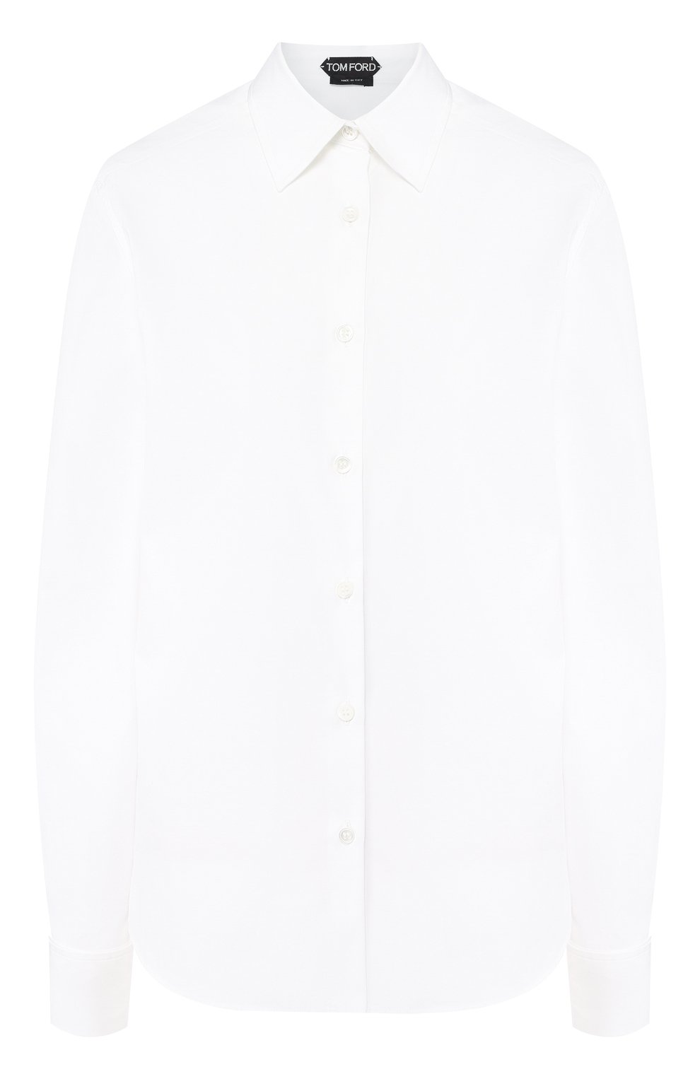 Женская хлопковая рубашка TOM FORD белого цвета, арт. CA3109-FAX486 | Фото 1 (Рукава: Длинные; Принт: Без принта; Женское Кросс-КТ: Рубашка-одежда; Длина (для топов): Стандартные; Материал внешний: Хлопок; Стили: Классический; Статус проверки: Проверена категория)