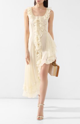 Женское шелковое платье ALEXANDER MCQUEEN кремвого цвета по цене 599500 руб., арт. 571730/Q1DBU | Фото 2 Женское шелковое платье ALEXANDER MCQUEEN кремвого цвета, арт. 571730/Q1DBU | Фото 2 (Материал внешний: Шелк; Материал подклада: Шелк; Рукава: Без рукавов, Короткие; Статус проверки: Проверено, Проверена категория; Длина Ж (юбки, платья, шорты): Миди, Макси; Случай: Повседневный; Женское Кросс-КТ: Платье-одежда)