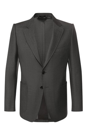 Мужской пиджак из смеси шерсти и шелка TOM FORD серого цвета по цене 342500 руб., арт. 518R02/1DYJ40 | Фото 1 Мужской пиджак из смеси шерсти и шелка TOM FORD серого цвета, арт. 518R02/1DYJ40 | Фото 1 (Материал подклада: Купро, Шелк; Материал внешний: Шерсть; Длина (для топов): Стандартные; Рукава: Длинные; 1-2-бортные: Однобортные; Пиджаки М: Приталенный; Случай: Формальный; Стили: Классический; Статус проверки: Проверена категория)
