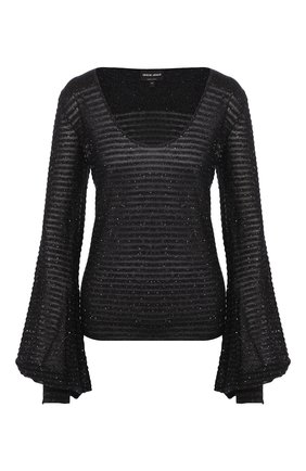 Женский пуловер из смеси шерсти и шелка GIORGIO ARMANI черного цвета, арт. 3GAM13/AM34Z | Фото 1 (Рукава: Длинные; Длина (для топов): Стандартные; Материал внешний: Шерсть, Шелк; Статус проверки: Проверено, Проверена категория; Женское Кросс-КТ: Пуловер-одежда)