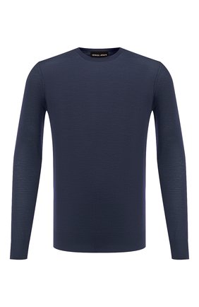 Мужской шерстяной джемпер GIORGIO ARMANI синего цвета по цене 66950 руб., арт. 8NSM01/SM01Z | Фото 1 Мужской шерстяной джемпер GIORGIO ARMANI синего цвета, арт. 8NSM01/SM01Z | Фото 1 (Рукава: Длинные; Материал внешний: Шерсть; Длина (для топов): Стандартные; Мужское Кросс-КТ: Джемперы; Статус проверки: Проверено, Проверена категория; Принт: Без принта; Вырез: Круглый)