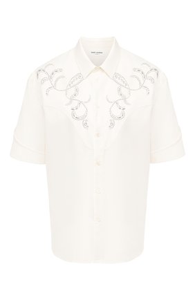 Мужская хлопковая рубашка SAINT LAURENT белого цвета по цене 156500 руб., арт. 551141/Y570U | Фото 1 Мужская хлопковая рубашка SAINT LAURENT белого цвета, арт. 551141/Y570U | Фото 1 (Длина (для топов): Стандартные; Материал внешний: Хлопок; Статус проверки: Проверена категория, Проверено; Мужское Кросс-КТ: Рубашка-одежда; Рукава: Короткие; Принт: С принтом; Случай: Повседневный; Воротник: Кент)