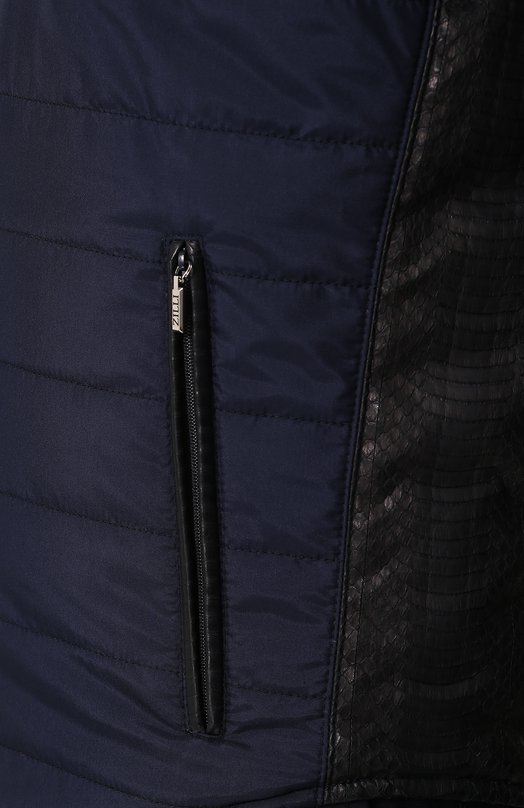 фото Стеганый шелковый жилет на молнии с отделкой из натуральной кожи zilli