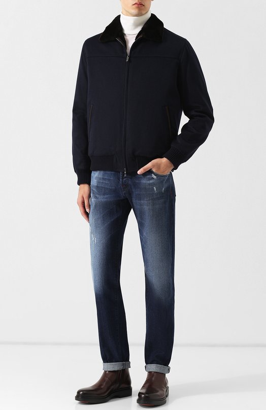 фото Джинсы прямого кроя с потертостями kiton