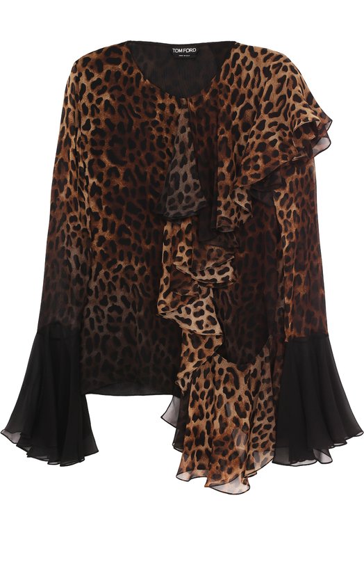 фото Шелковая блуза с оборками и леопардовым принтом tom ford