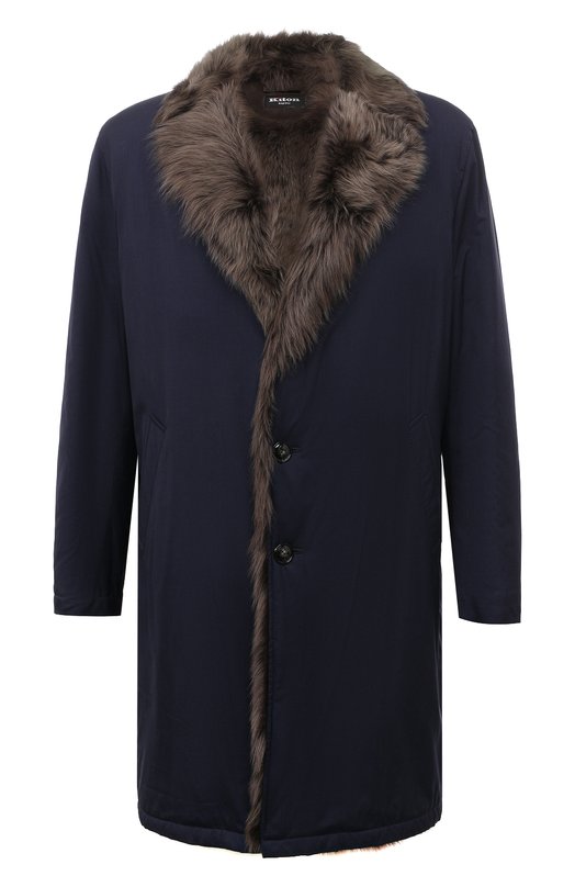 фото Удлиненной пальто из смеси шерсти и шелка с меховой подкладкой kiton