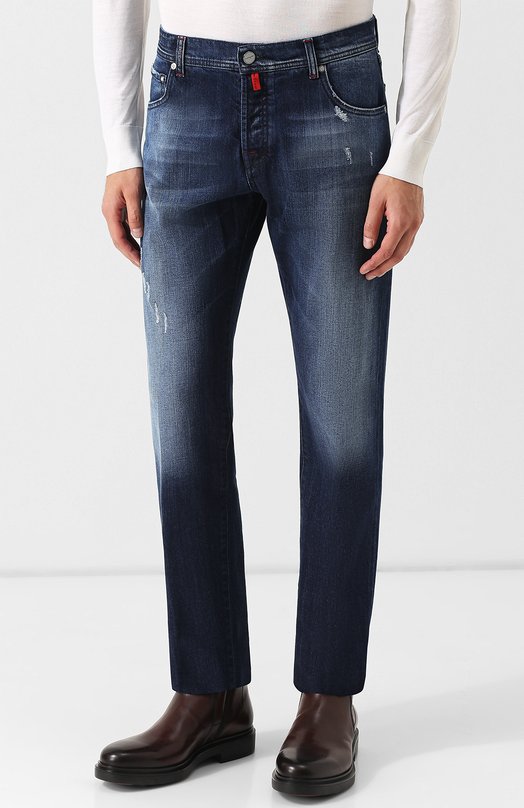 фото Джинсы прямого кроя с потертостями kiton