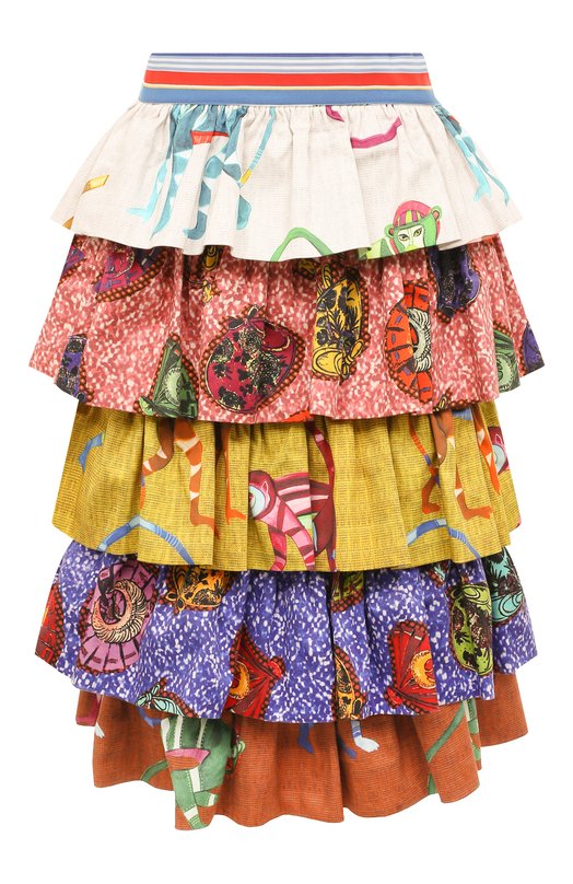 фото Хлопковая многоярусная юбка с принтом stella jean