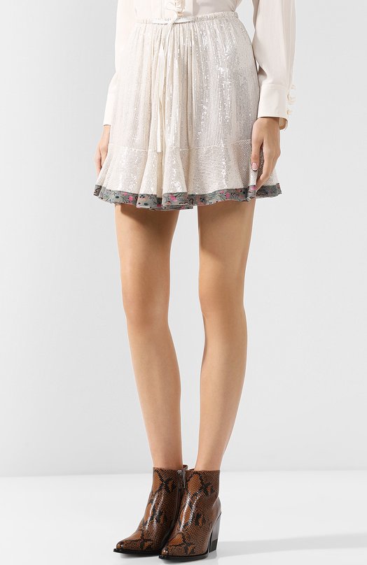 фото Шелковая мини-юбка с контрастной отделкой и пайетками chloé