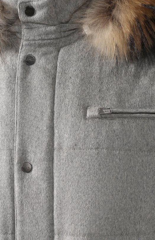фото Кашемировая куртка с меховой отделкой капюшона kiton