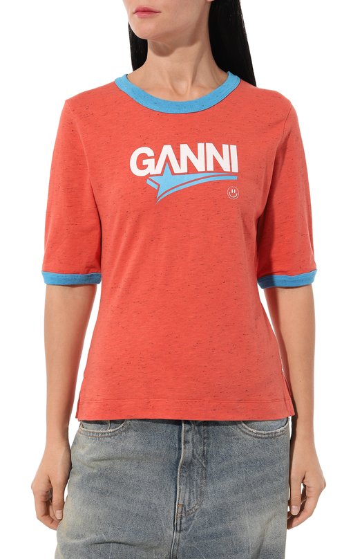 фото Хлопковая футболка ganni