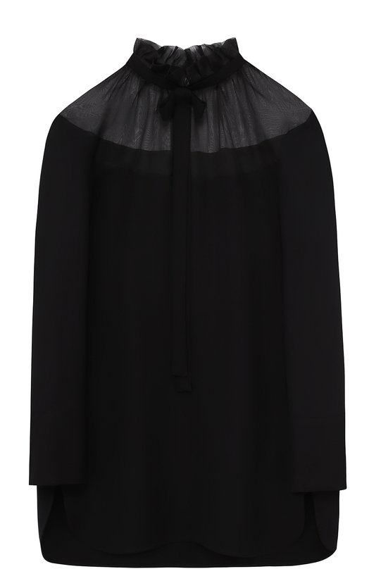 фото Шелковая блуза с полупрозрачной вставкой и воротником аскот kiton