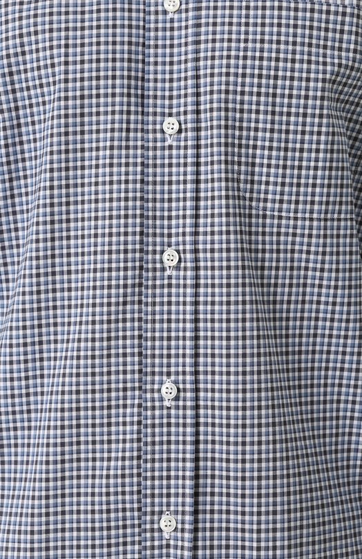 фото Хлопковая рубашка в клетку с воротником button-down brioni