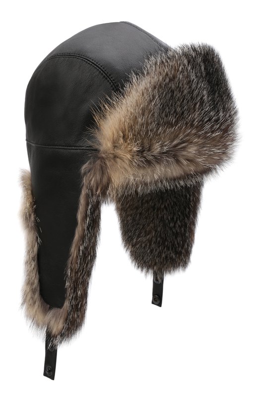 фото Кожаная шапка-ушанка с отделкой из меха лисицы kussenkovv